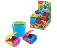 Точилка MAPED (Франция) "Boogy", 2 отверстия, с контейнером, двухцветная, ассорти, дисплей, 062211