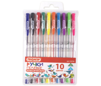 Ручки гелевые ПИФАГОР, НАБОР 10 шт. АССОРТИ, корпус прозрачный, узел 0,5 мм, линия письма 0,35 мм, 142794 ОЗ