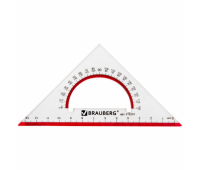 Треугольник пластиковый, угол 45, 13 см, BRAUBERG "Crystal", с транспортиром, прозрачный, с выделенной шкалой, 210293
