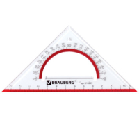 Треугольник пластиковый, угол 45, 13 см, BRAUBERG "Crystal", с транспортиром, прозрачный, с выделенной шкалой, 210293