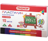 Пластилин классический ПИФАГОР ШКОЛЬНЫЙ, 12 цветов, 180 г, со стеком, 105434