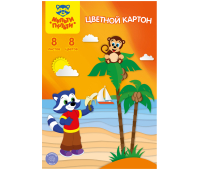 Картон цветной A4, Мульти-Пульти, 8л., 8цв., немелованный, в папке, "Приключения Енота"