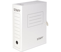 Папка архивная с завязками А4 (325х250 мм), 100 мм, до 900 листов, микрогофрокартон, БЕЛАЯ, STAFF, 128874