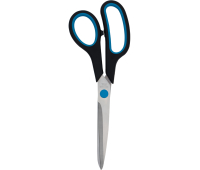 Ножницы OfficeSpace 21,5см, эргономичные ручки, черные с синими вставками, ПВХ чехол с европодвесом 264904