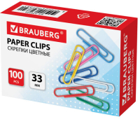 Скрепки BRAUBERG, 33 мм, цветные, 100 шт., в картонной коробке, 270444