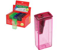 Точилка FABER-CASTELL, с контейнером, прямоугольная, пластиковая, детали флуоресцентные, ассорти, 581525, 225196, 286105