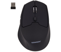 Мышь беспроводная SONNEN V33, USB, 800/1200/1600 dpi, 6 кнопок, оптическая, черная, SOFT TOUCH, 513517