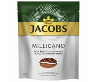 Кофе молотый в растворимом JACOBS "Millicano", сублимированный, 200 г, мягкая упаковка, 8052484, 622203/367980