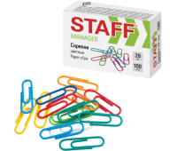 Скрепки STAFF "Manager", 28 мм, цветные, 100 шт., в картонной коробке, 226821