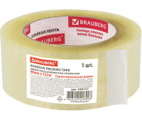 Клейкая лента упаковочная (скотч) 48 мм х 132 м прозрачная, толщина 45 микрон, BRAUBERG, 440157