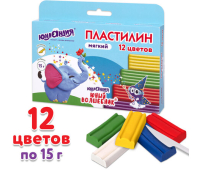 Пластилин мягкий ЮНЛАНДИЯ "ЮНЫЙ ВОЛШЕБНИК", 12 цветов 180 г, СО СТЕКОМ, ВЫСШЕЕ КАЧЕСТВО, европодвес, 106439