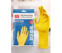 Перчатки резиновые хозяйственные OfficeClean Стандарт, прочные, разм. L, х/б напыление, желтые, пакет с европодвесом 257666