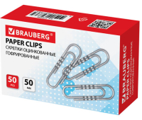 Скрепки большие 50 мм, BRAUBERG, оцинкованные, гофрированные, 50 шт., в картонной коробке, 270446