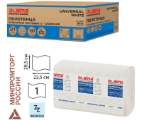 Полотенца бумажные 190 шт., LAIMA (Система H2) UNIVERSAL WHITE, 1-слойные, белые, КОМПЛЕКТ 21 пачка, 22,5х20,5 см, Z-сложения, 112517