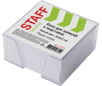 Блок для записей STAFF в подставке прозрачной, куб 9х9х5 см, белый, белизна 90-92%, 129193