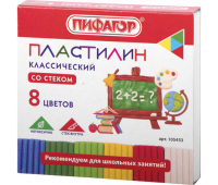 Пластилин классический ПИФАГОР ШКОЛЬНЫЙ, 8 цветов, 120 г, со стеком, 105433