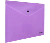 Папка-конверт с кнопкой BRAUBERG "Pastel", А4, до 100 листов, непрозрачная, лиловая, 0,18 мм, 270475