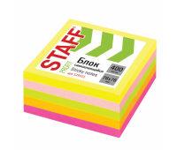 Блок самоклеящийся (стикеры) STAFF НЕОНОВЫЙ, 76х76 мм, 400 листов, 5 цветов, 129351