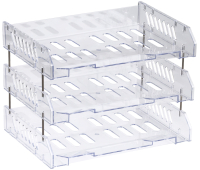 Лоток для бумаг горизонтальный СТАММ "Сити", набор 3шт., на мет. стержнях, широкая загрузка, прозрачный 324163