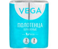 Полотенца бумажные в рулонах Vega, 2-слойные, 12м/рул., серые, 2шт., 315623