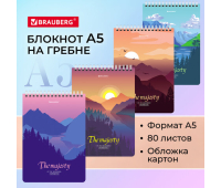 Блокнот А5 (146х206 мм), 80 л., гребень, картон, клетка, BRAUBERG, "Majesty", 114373