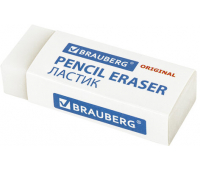 Ластик BRAUBERG "Original", 45х17х10 мм, белый, прямоугольный, экологичный ПВХ, картонный держатель, 228076