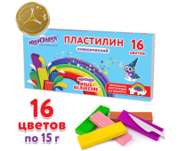 Пластилин классический ЮНЛАНДИЯ "ЮНЫЙ ВОЛШЕБНИК", 16 цветов, 240 грамм, СО СТЕКОМ, ВЫСШЕЕ КАЧЕСТВО, 106430