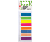 Закладки клейкие неоновые STAFF, 45х12 мм, 200 штук (8 цветов х 25 листов), на пластиковой линейке 12 см, 129356