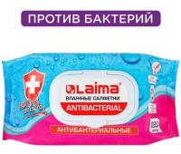 Салфетки влажные 120 шт., АНТИБАКТЕРИАЛЬНЫЕ, с пластиковым клапаном, LAIMA "Antibacterial", 112497