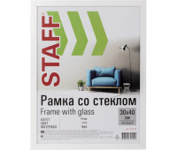 Рамка 30х40 см, белая STAFF "Grand", багет 18 мм, стекло, МДФ, 391195