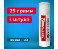 Клей-карандаш BRAUBERG "Crystal", 25 г, прозрачный, PVP, 227968