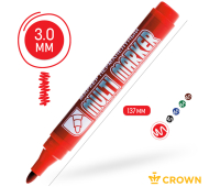 Маркер перманентный Crown "Multi Marker" красный, пулевидный, 3мм, CPM-800, 002674