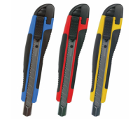 Нож канцелярский 9 мм BRAUBERG "Universal", автофиксатор, цвет ассорти, резиновые вставки, блистер, 236970