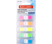 Закладки клейкие неоновые BRAUBERG, 45х12 мм, 125 штук (5 цветов х 25 листов), в пластиковых диспенсерах, 111356