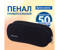 Пенал-косметичка BRAUBERG овальный, полиэстер, "Black", 22х9х5 см, 229271