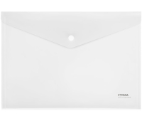 Папка-конверт на кнопке СТАММ А4, 180мкм, пластик, прозрачная, ММ-31292, 356712