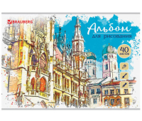 Альбом для рисования А4 40 листов, скоба, глянцевый лак, BRAUBERG, 202х285 мм, "Города" (1 вид), 105094