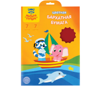 Бархатная бумага А4, Мульти-Пульти "Приключения Енота", 7л., 7цв., в папке с европодвесом