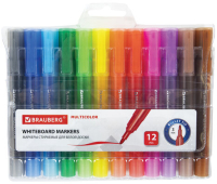 Маркеры стираемые для белой доски НАБОР 12 ЦВЕТОВ, BRAUBERG "MULTICOLOR", 3 мм, 152121