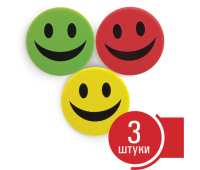 Стиратели магнитные для магнитно-маркерной доски, диаметр 90 мм, "Смайлик", КОМПЛЕКТ 3 ШТ., STAFF "Basic", ассорти, 237502