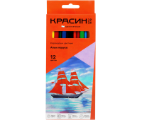 Карандаши цветные Красин "Алые Паруса", 12цв., трехгран., заточен., картон, европодвес, КР-120100, 356628