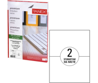 Этикетка самоклеящаяся 210х148,5 мм, 2 этикетки, белая, 70 г/м2, 50 листов, TANEX, сырье Финляндия, 114528, TW-2102, 114528