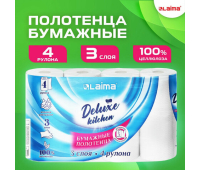 Полотенца бумажные 3-х слойные, 4 рулона по 11 м (отрыв 1/2 листа), LAIMA Deluxe, 100% целлюлоза, 115400