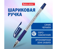 Ручка шариковая BRAUBERG "BP-GT", СИНЯЯ, корпус прозрачный, евронаконечник 0,7 мм, линия письма 0,35 мм, 144004