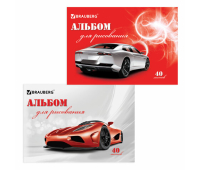 Альбом для рисования, А4, 40 листов, скоба, обложка картон, BRAUBERG, 200х283 мм, "Автостиль" (2 вида), 102852