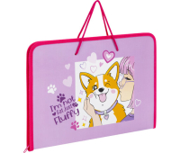 Папка для труда на молнии с ручками ПИФАГОР А4, 1 отделение, пластик, органайзер, "Fluffy akita", 272227