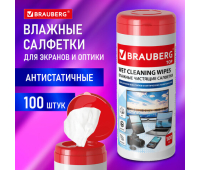 Салфетки для экранов всех типов и оптики BRAUBERG ТОП, туба 100 шт., влажные, 513812