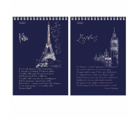 Блокнот А5 146х215 мм, 80 л., гребень, клетка, ламинация, 3D фольга, HATBER, "Блеск столиц", 80Б5лофВ1гр, 114353