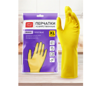 Перчатки резиновые хозяйственные OfficeClean ЛЮКС, многоразовые, хлопчатобумажное напыление, плотные, р.XL, желтые, пакет с европодвесом