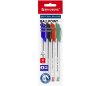 Ручки шариковые масляные BRAUBERG, НАБОР 4 шт., АССОРТИ, "Extra Glide", узел 1 мм, линия письма 0,5 мм, 142138